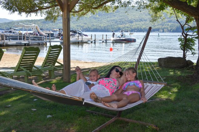 Mother and children on hammock